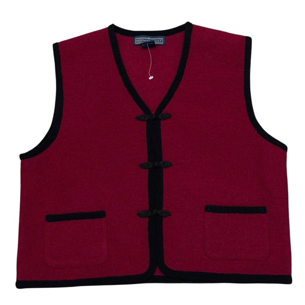 Vintage Herman Geist 100% Boiled Wool Vest Womens‎ Size Large Red Frog Closure
